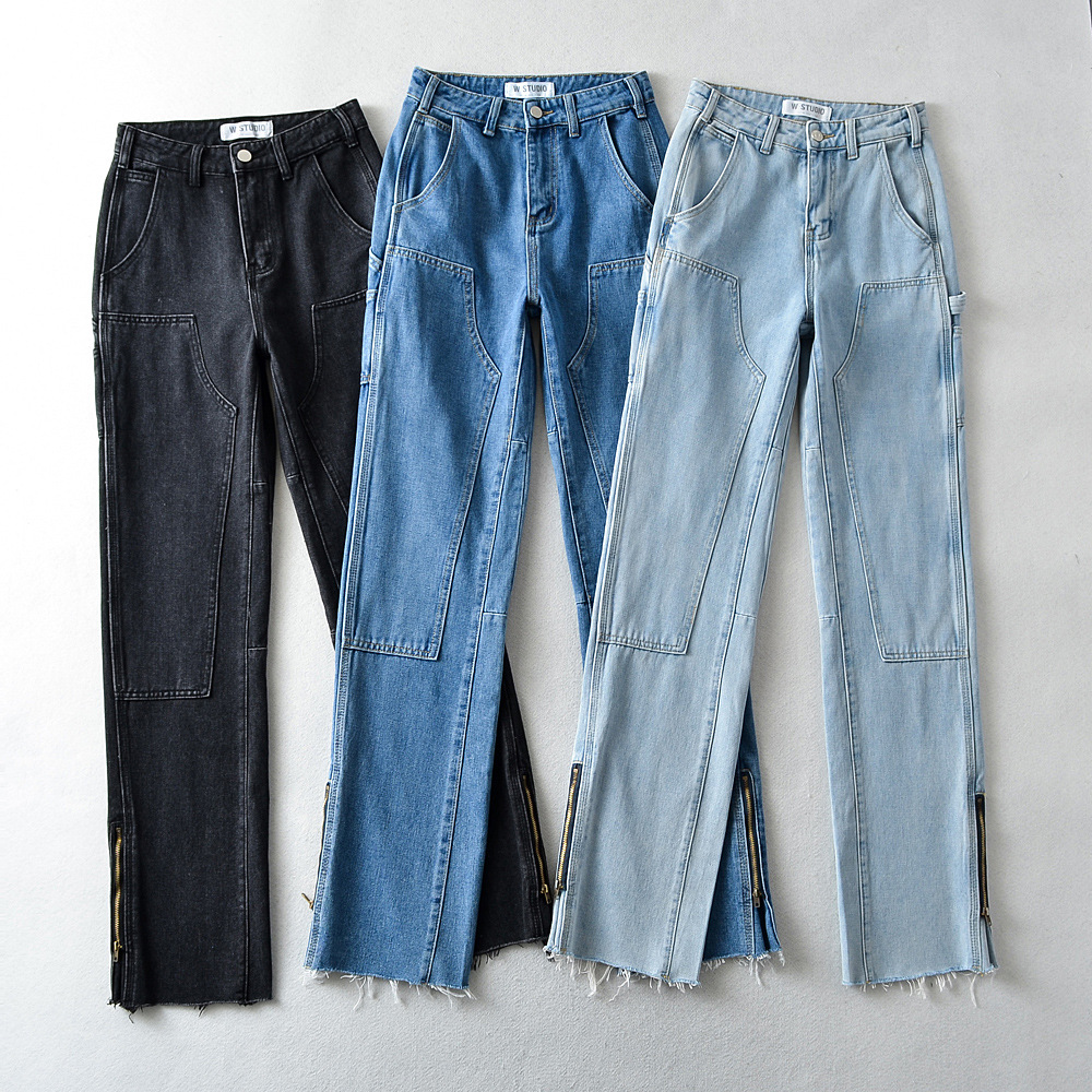 High-waisted loose-fitting straight leg pants