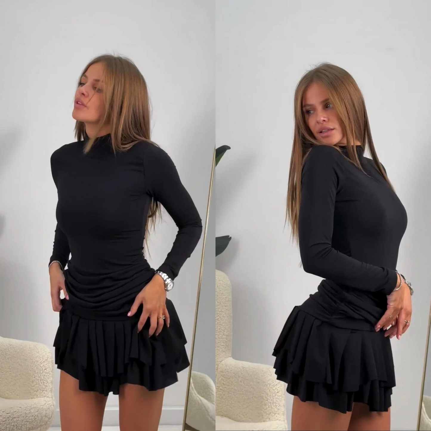 High Neck Draped Mini Dress