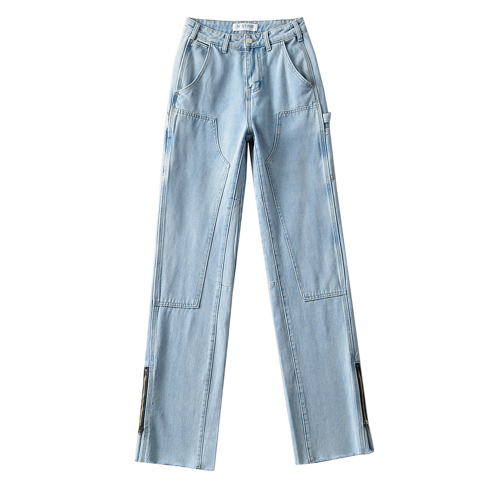 High-waisted loose-fitting straight leg pants