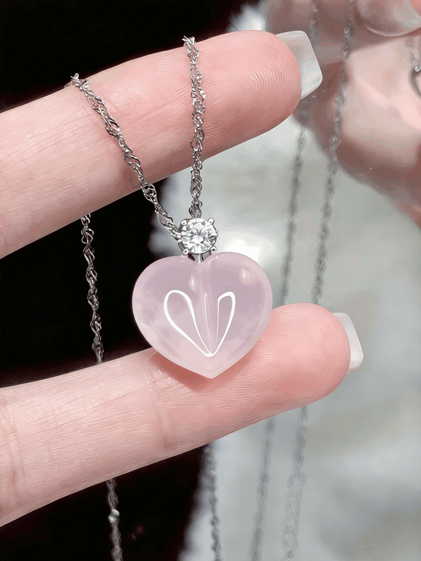Blush Rose Quartz Heart Pendant Necklace - 990 Sterling Silver Plated with CZ Accent, Dainty Everyday Jewelry for Women