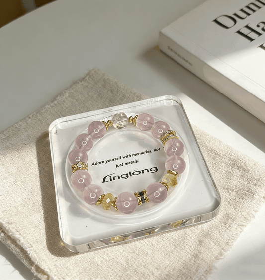 Natural Ice Transparent Star Rose Quartz Bracelet 10+mm | Citrine Healing Crystal Jewelry