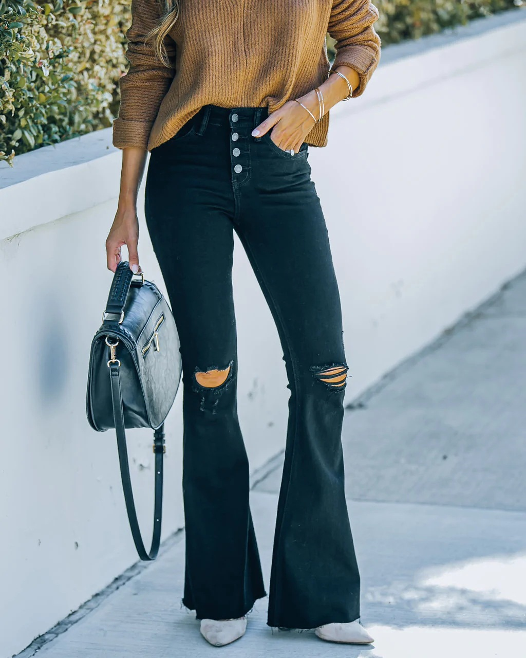 High Rise Distressed Frayed Hem Super Flare Jeans