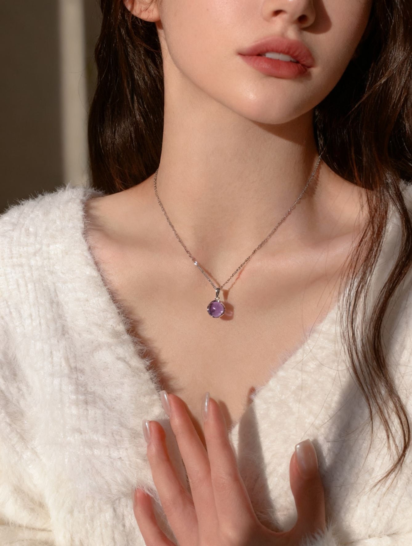 Dreamy Amethyst "Success Luck" Necklace | 925 Silver Wave Chain · Valentine's Day Heartthrob Gift