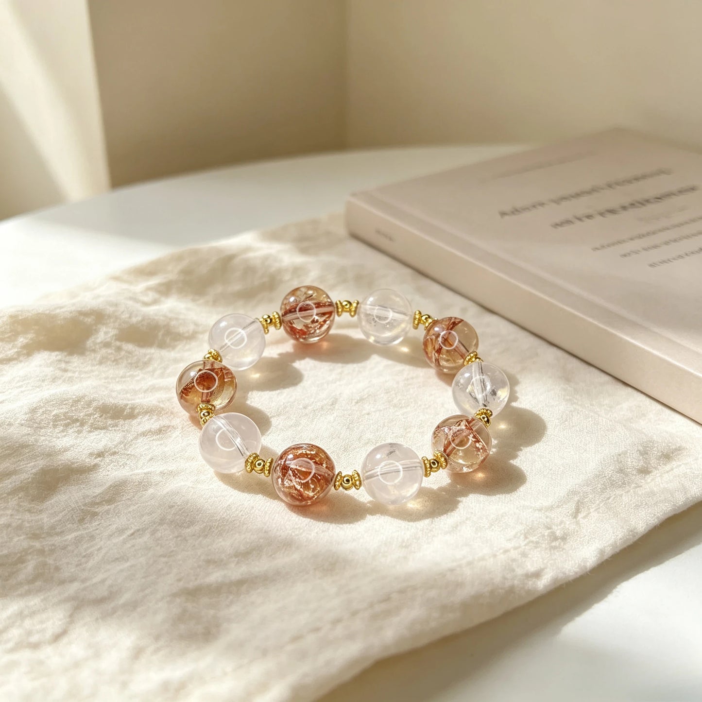 Golden Koi Radiance Bracelet | Natural Golden Koi Flower Quartz & White Crystal Luxury Gemstone Bracelet