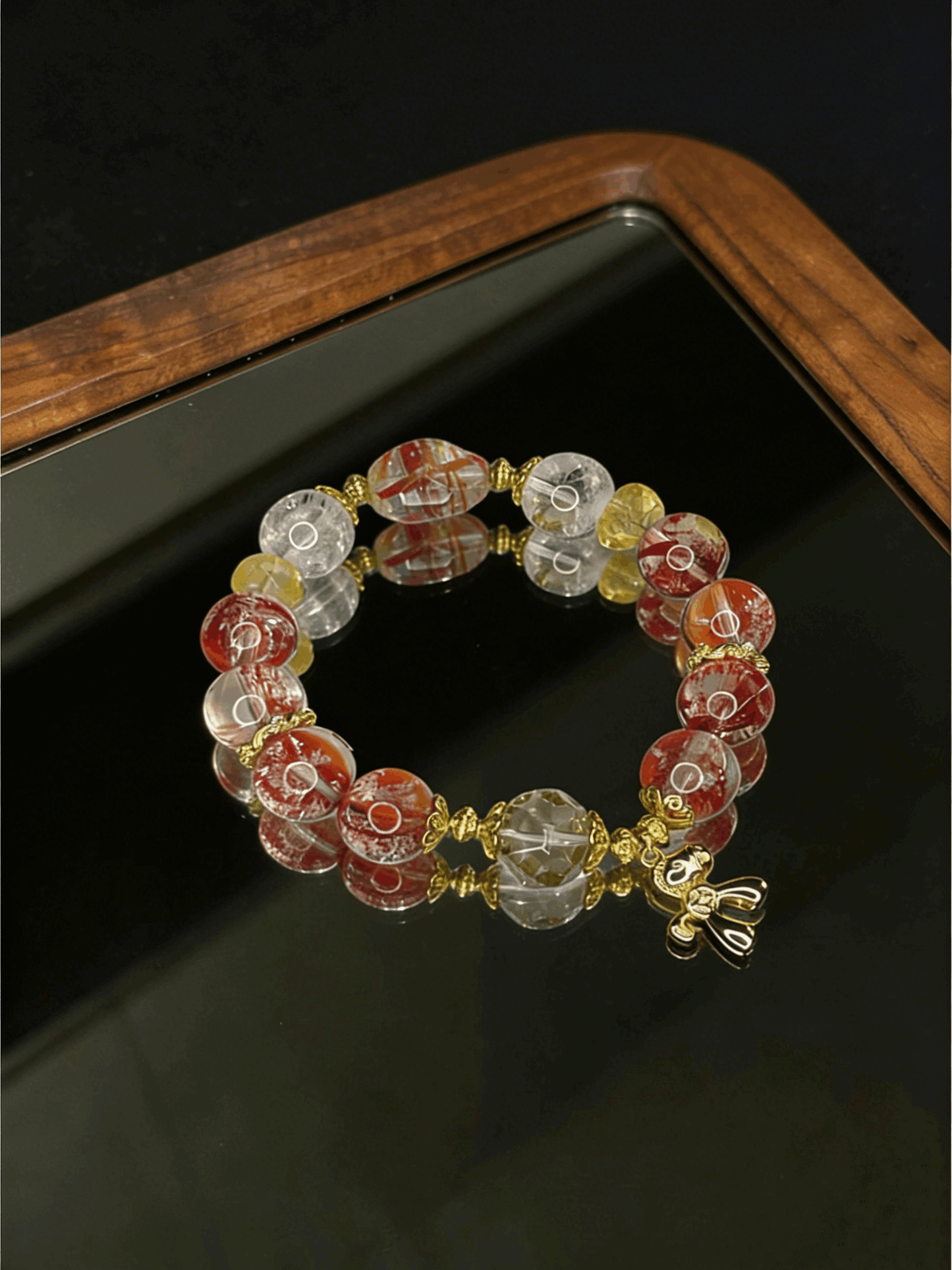 Natural Red Phantom Quartz Multi Stone Bracelet Gold Pony Charm Jewelry