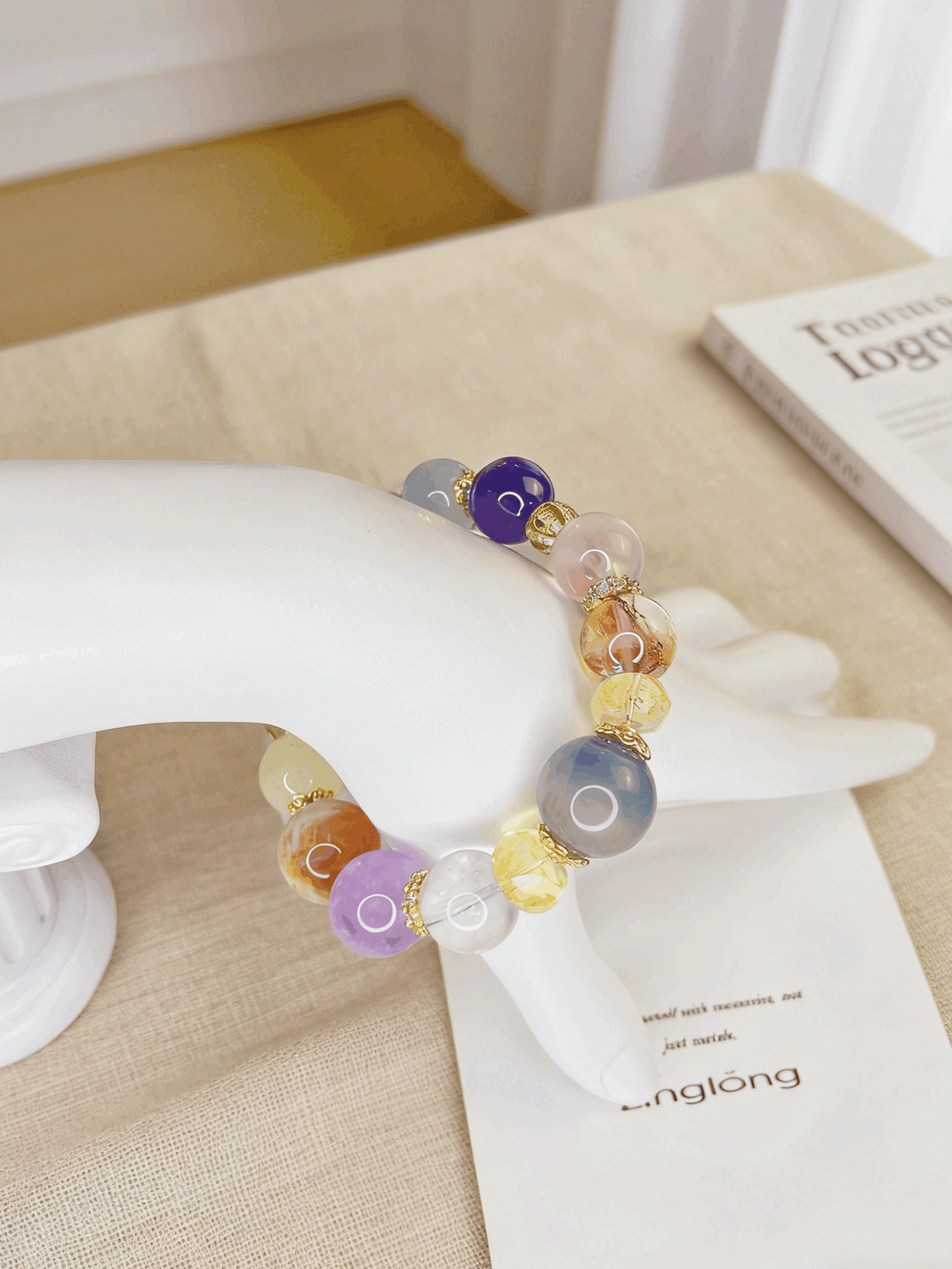 Natural Energy Multi-Gem Crystal Bracelet | 11-14mm 18K Gold Plated CZ