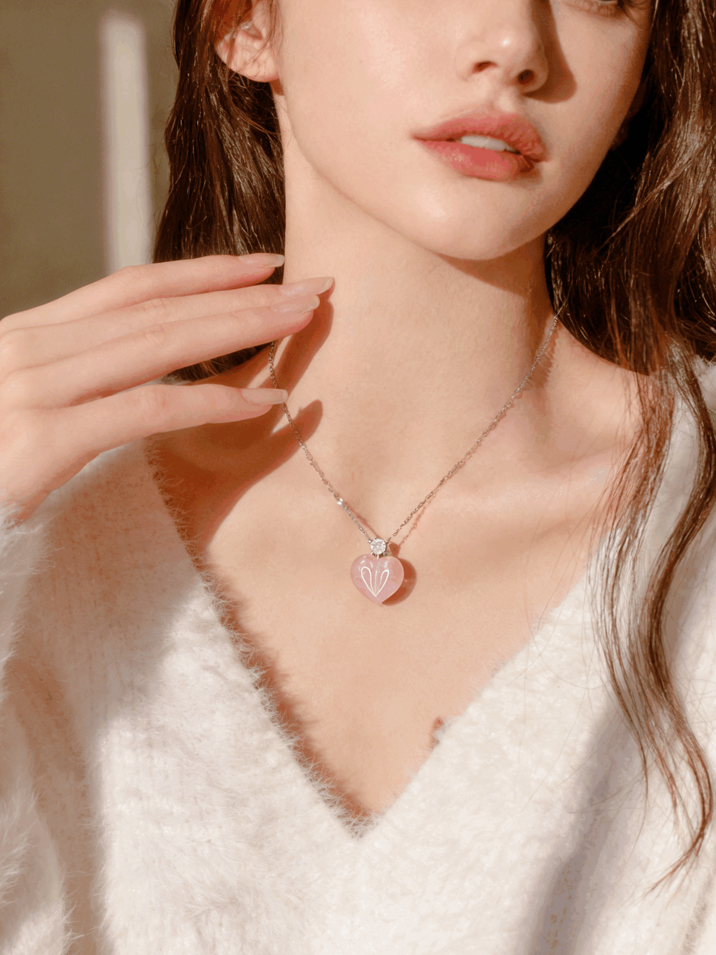 Blush Rose Quartz Heart Pendant Necklace - 990 Sterling Silver Plated with CZ Accent, Dainty Everyday Jewelry for Women