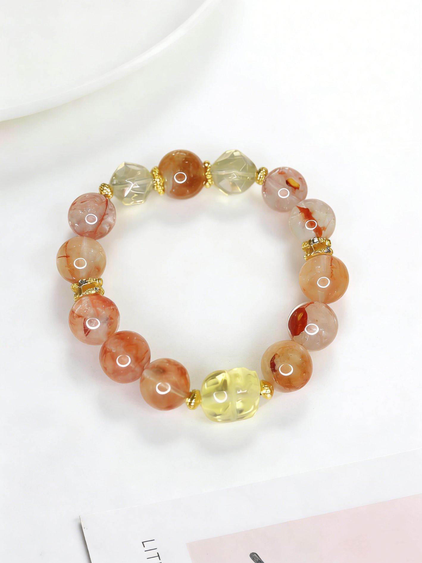 🍀Natural Crystal Bracelet Koi Red Gum Flower & Citrine Pi Xiu for Good Luck