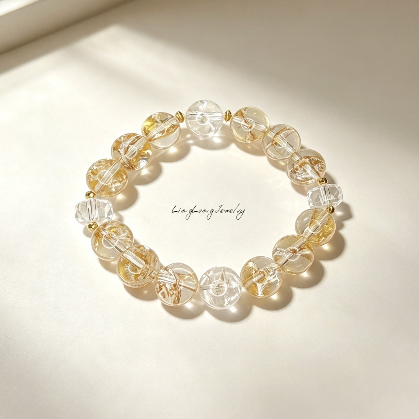 Natural Golden Yellow Quartz Bracelet with 18K Gold Accent | Luxury Crystal Jewelry Inspired by Eastern Elegance