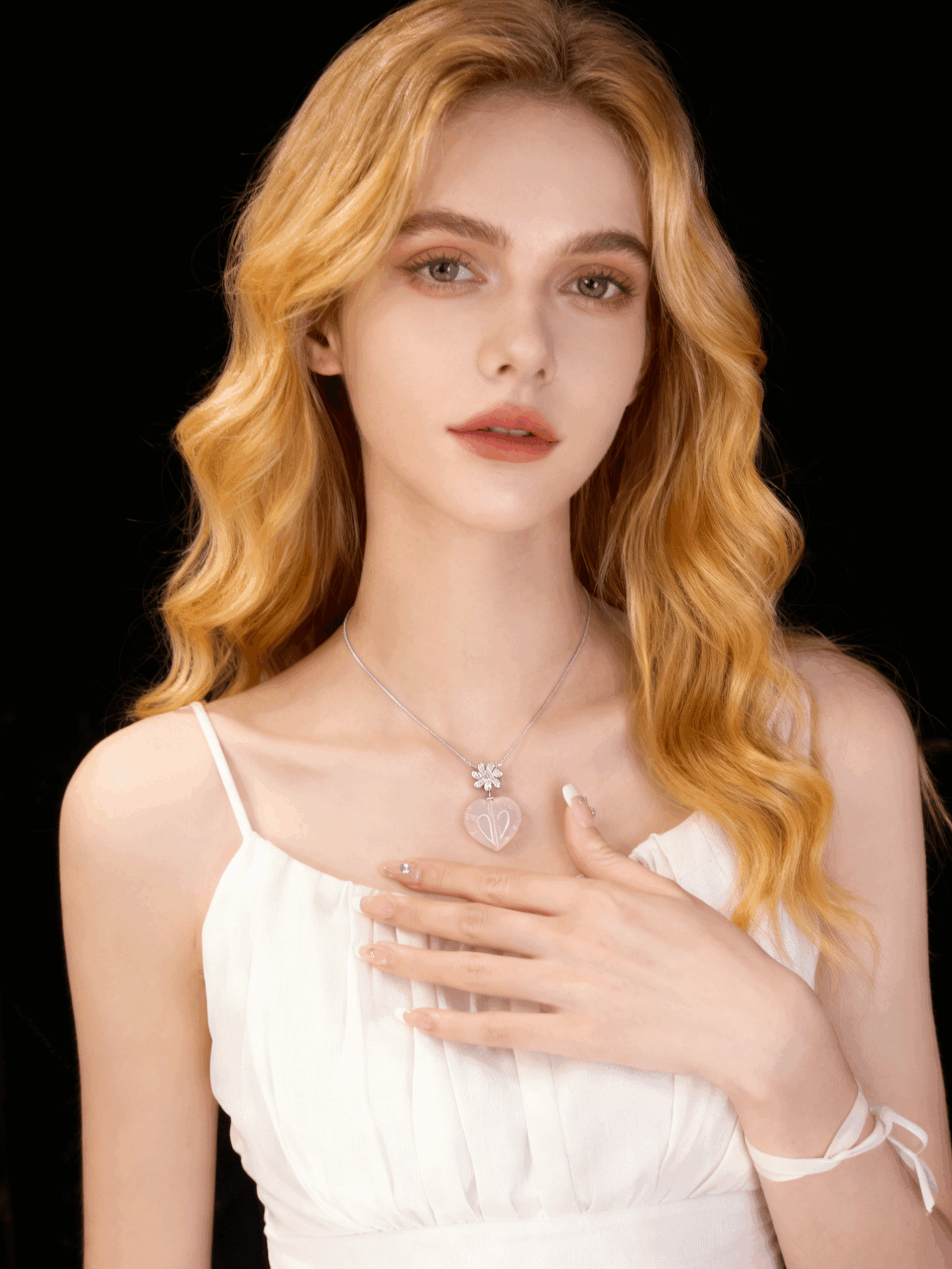 Misty Pink Starlight Natural Rose Quartz Heart Necklace