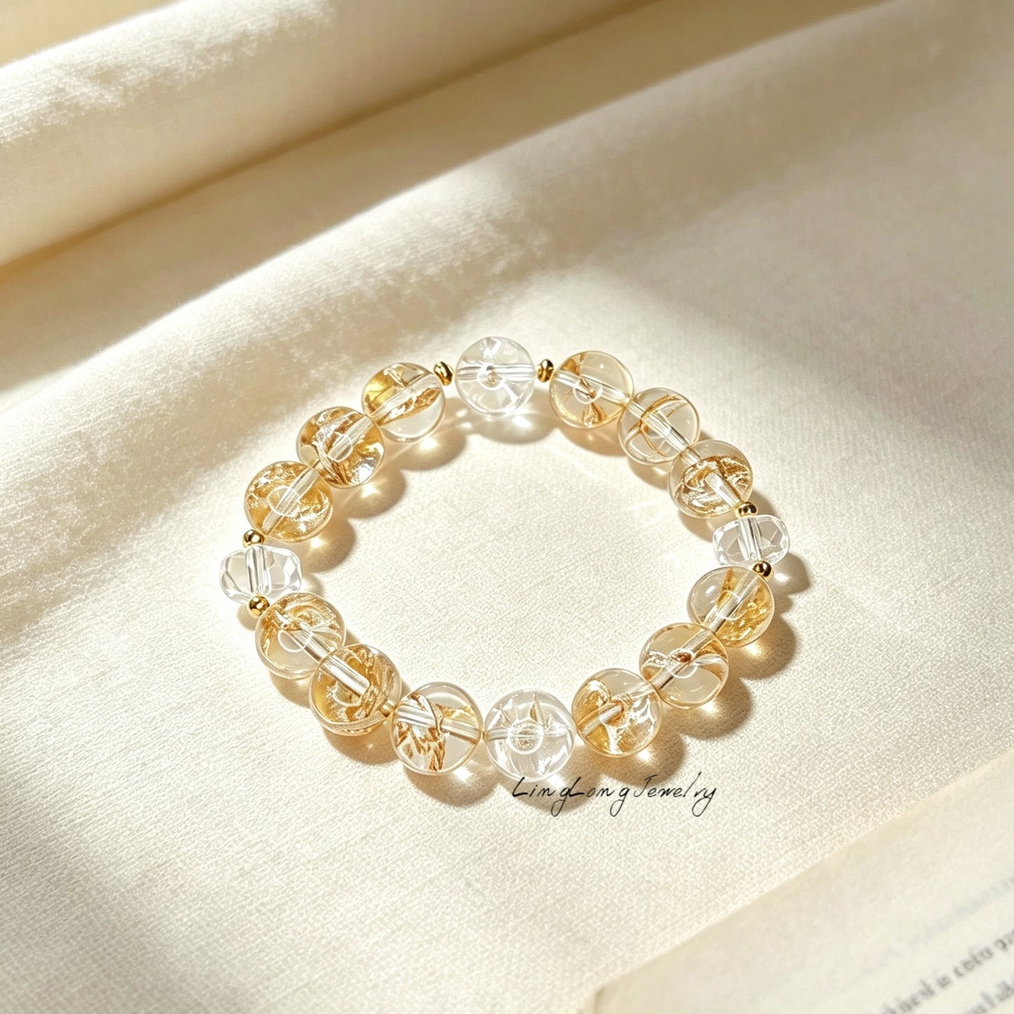 Natural Golden Yellow Quartz Bracelet with 18K Gold Accent | Luxury Crystal Jewelry Inspired by Eastern Elegance