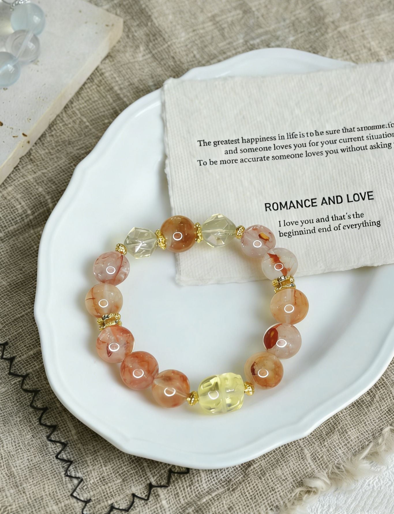 🍀Natural Crystal Bracelet Koi Red Gum Flower & Citrine Pi Xiu for Good Luck