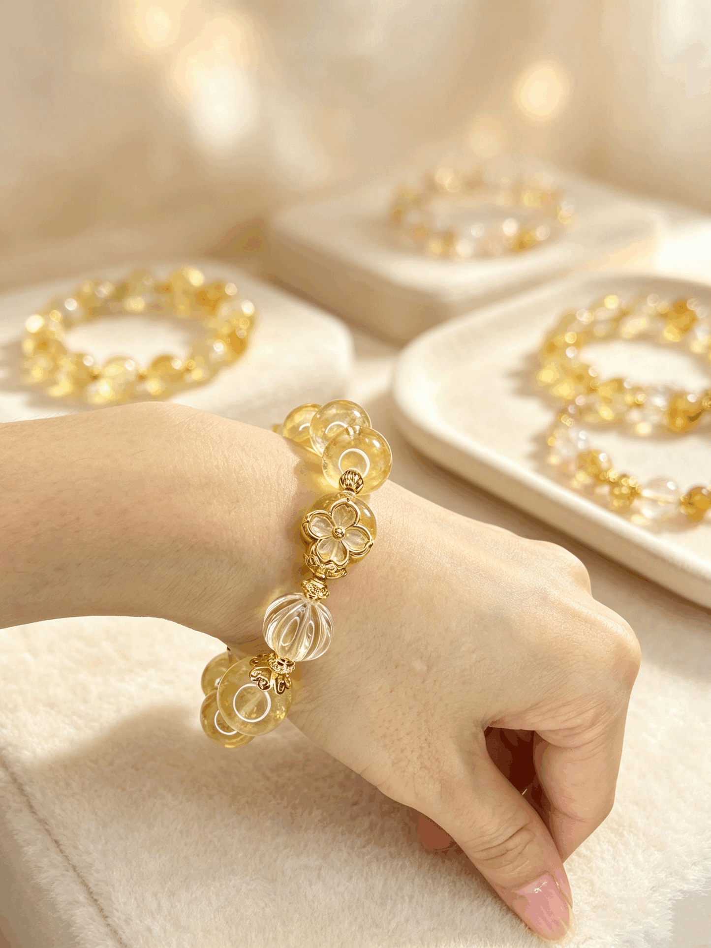 Natural Yellow Azeztulite Crystal Bracelet 12mm+ | Luxury Gold Plated Gemstone Bracelet with CZ Accents | Handmade Elegant Jewelry Gift for Women