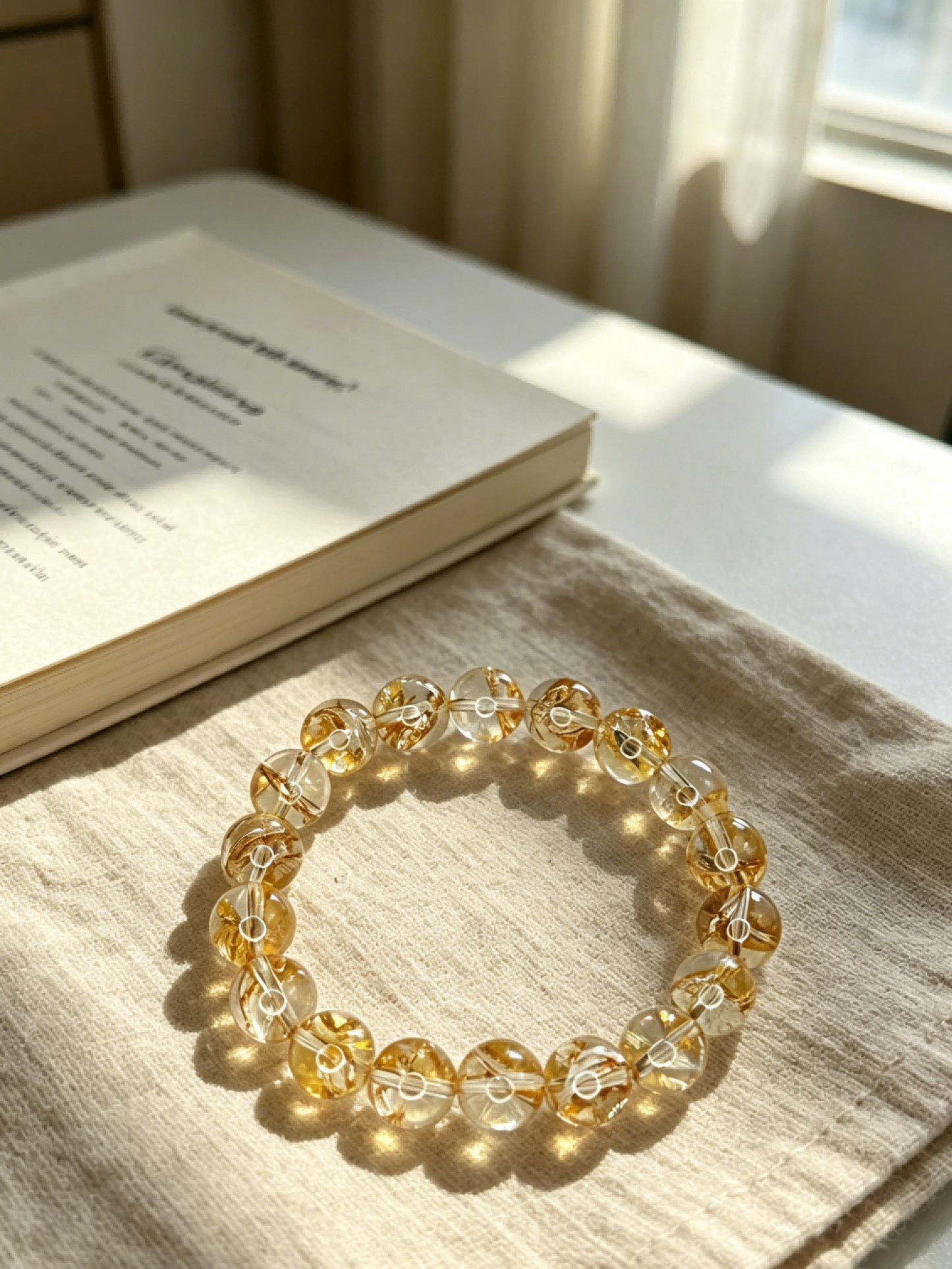Natural Gold Foil Koi Yellow Phantom Crystal Bracelet | 11mm Large Bead Lucky Crystal Jewelry