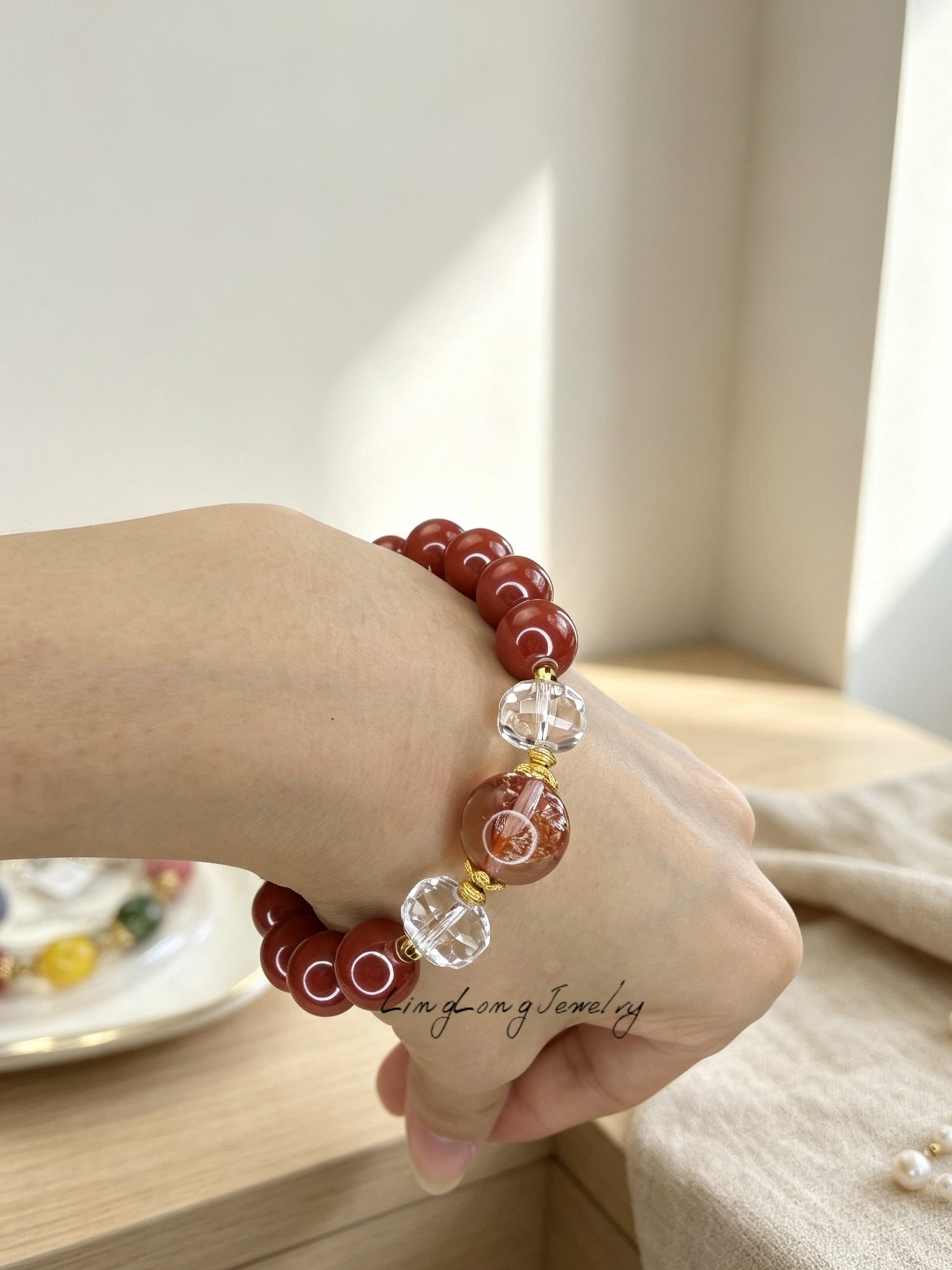 Natural Crystal Multi‑Stone Beaded Bracelet, Handmade Stackable Healing Crystal Bracelet for Women, Ideal Gift for Her Daily Wear