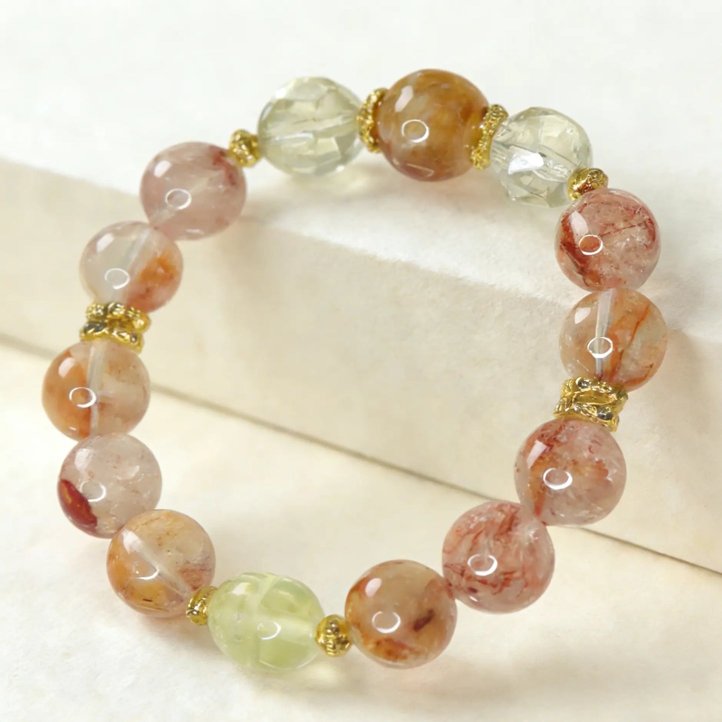 🍀Natural Crystal Bracelet Koi Red Gum Flower & Citrine Pi Xiu for Good Luck