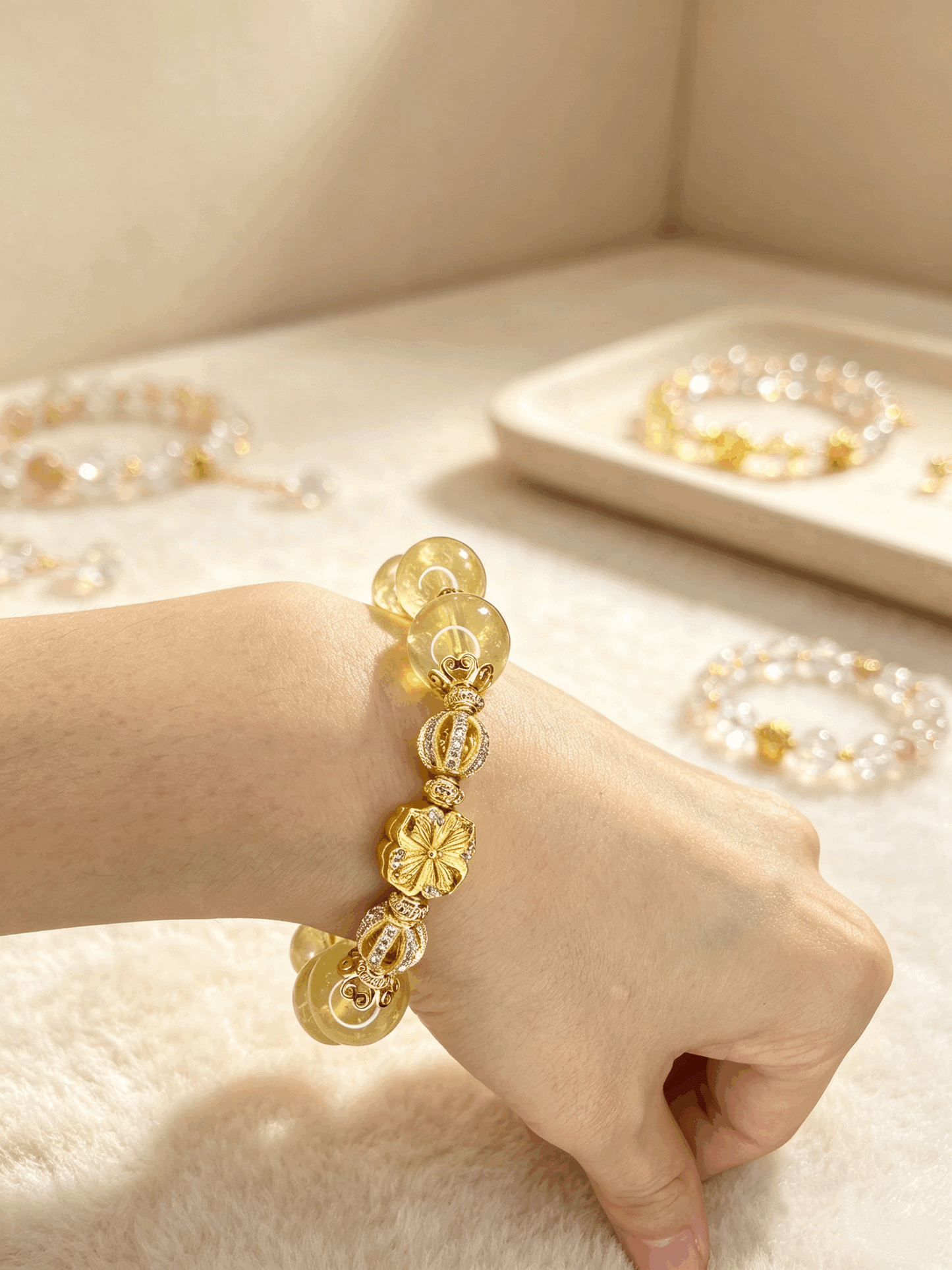 Natural Yellow Azeztulite Crystal Bracelet 12mm+ | Luxury Gold Plated Gemstone Bracelet with CZ Accents | Handmade Elegant Jewelry Gift for Women