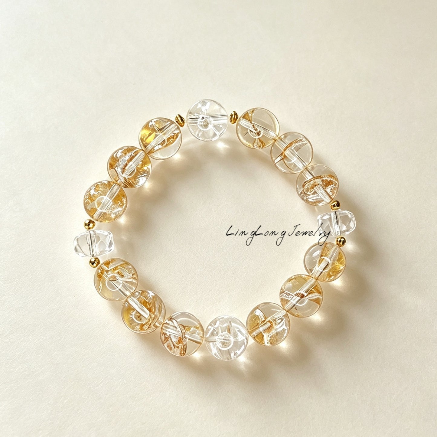 Natural Golden Yellow Quartz Bracelet with 18K Gold Accent | Luxury Crystal Jewelry Inspired by Eastern Elegance