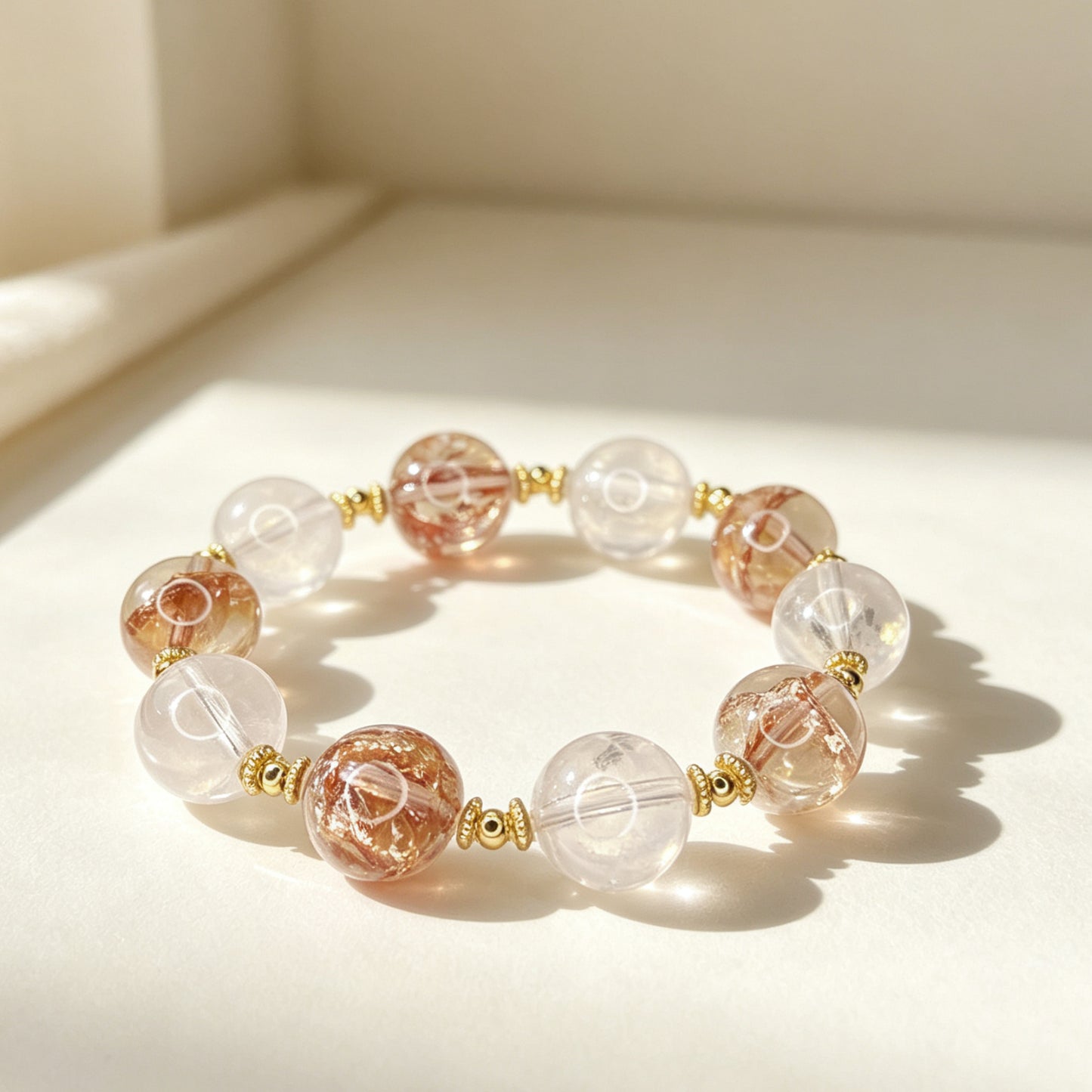 Golden Koi Radiance Bracelet | Natural Golden Koi Flower Quartz & White Crystal Luxury Gemstone Bracelet