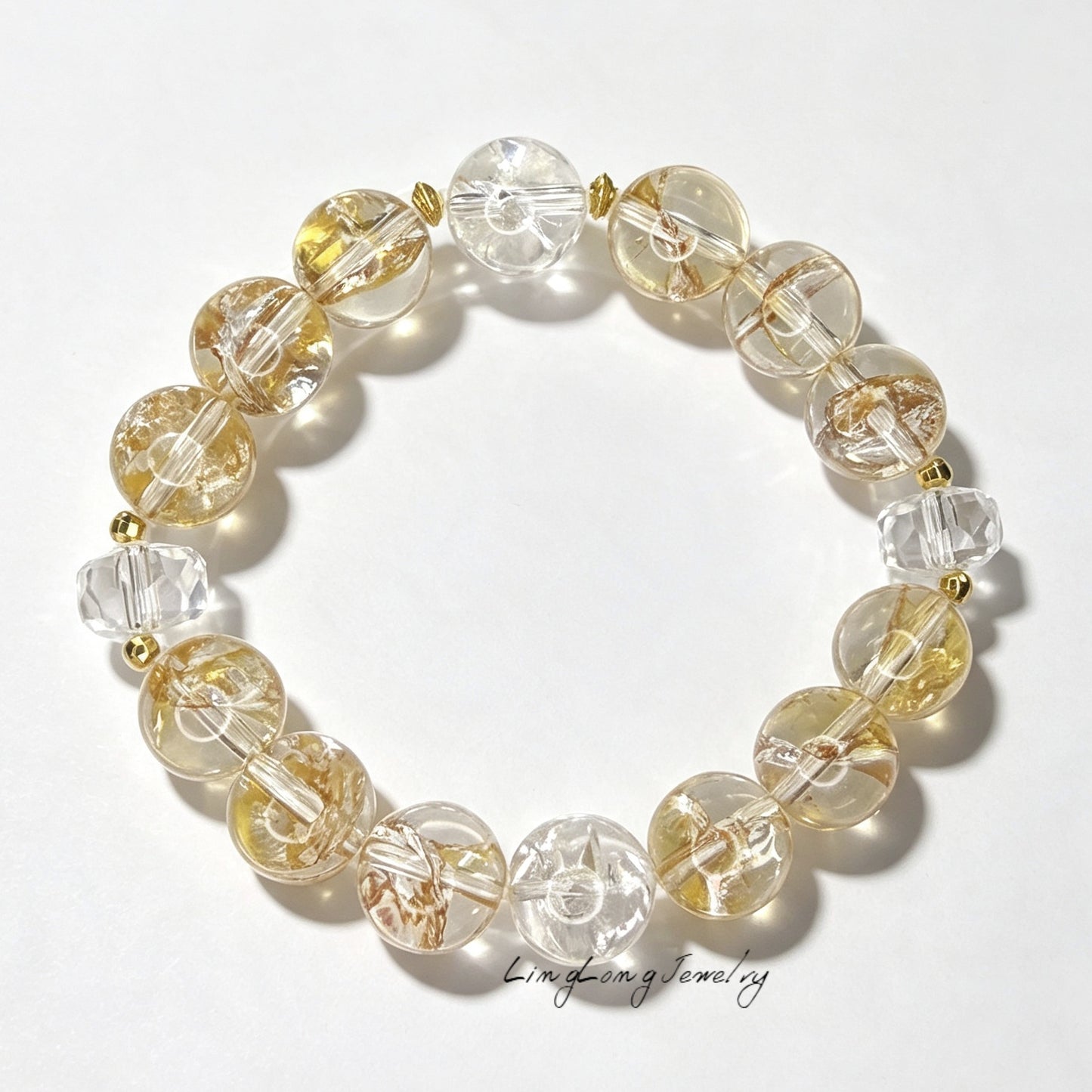 Natural Golden Yellow Quartz Bracelet with 18K Gold Accent | Luxury Crystal Jewelry Inspired by Eastern Elegance