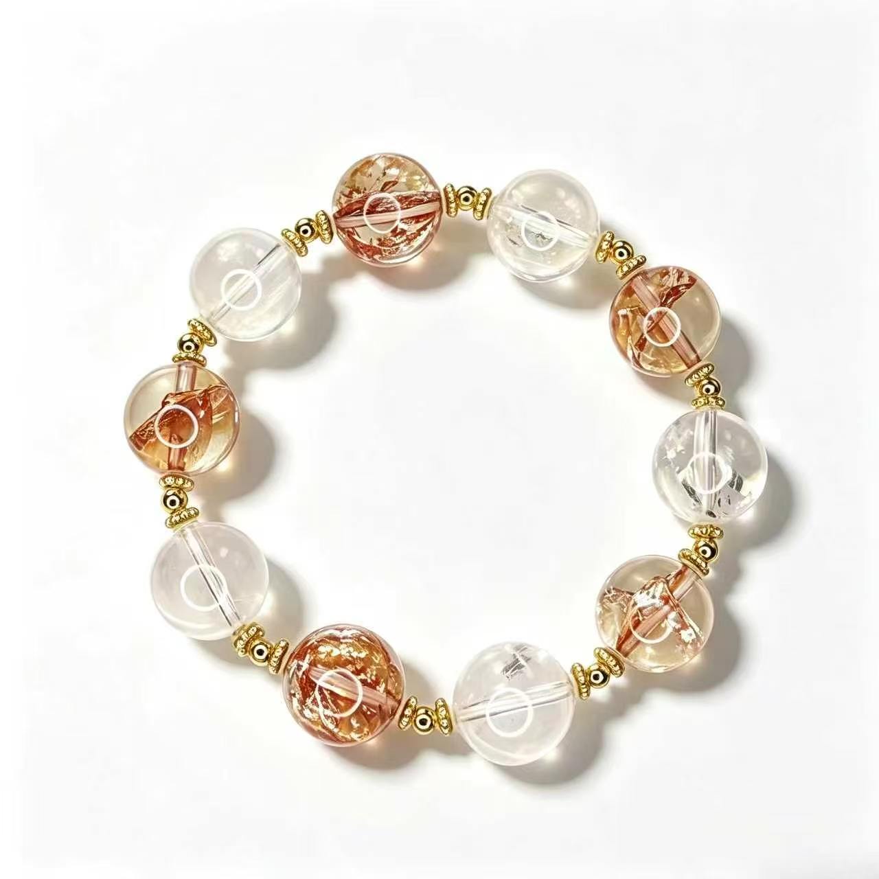 Golden Koi Radiance Bracelet | Natural Golden Koi Flower Quartz & White Crystal Luxury Gemstone Bracelet