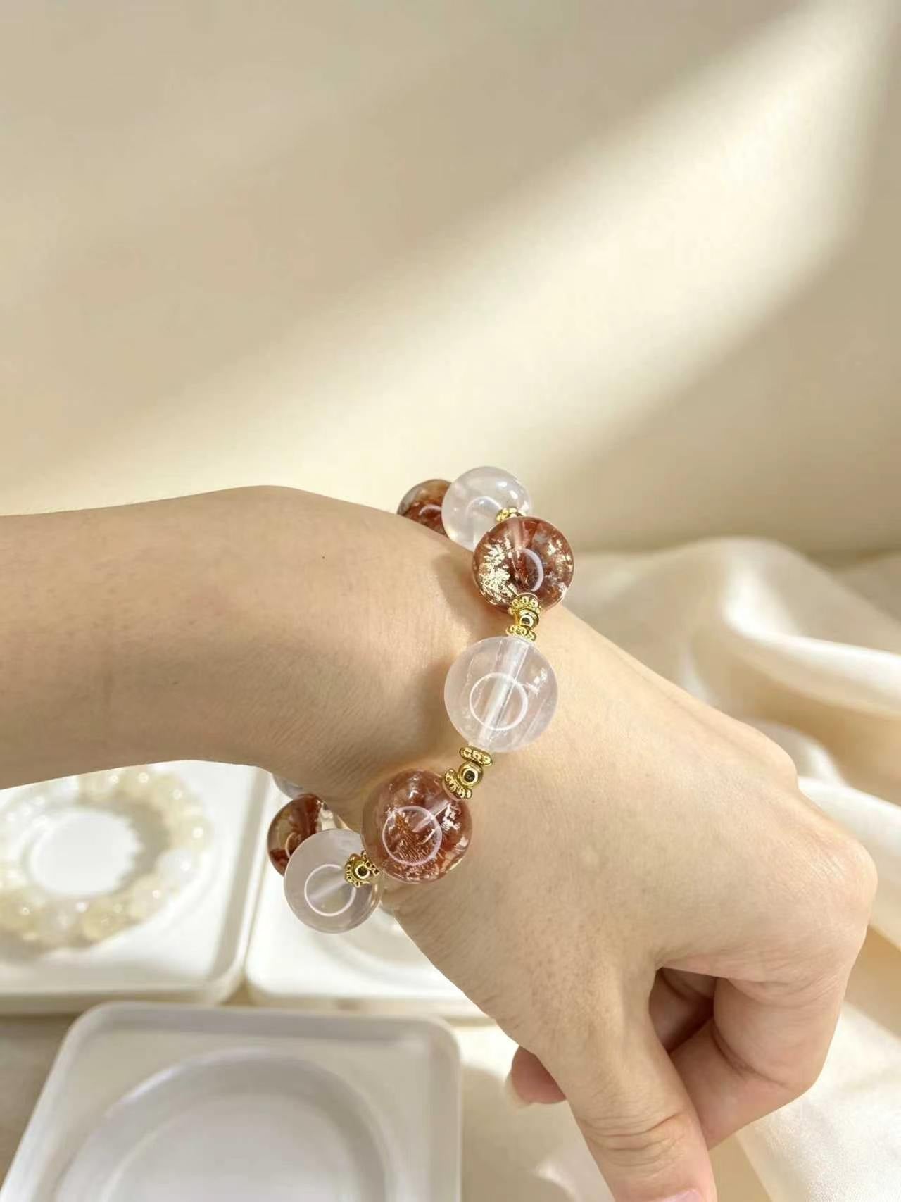 Golden Koi Radiance Bracelet | Natural Golden Koi Flower Quartz & White Crystal Luxury Gemstone Bracelet