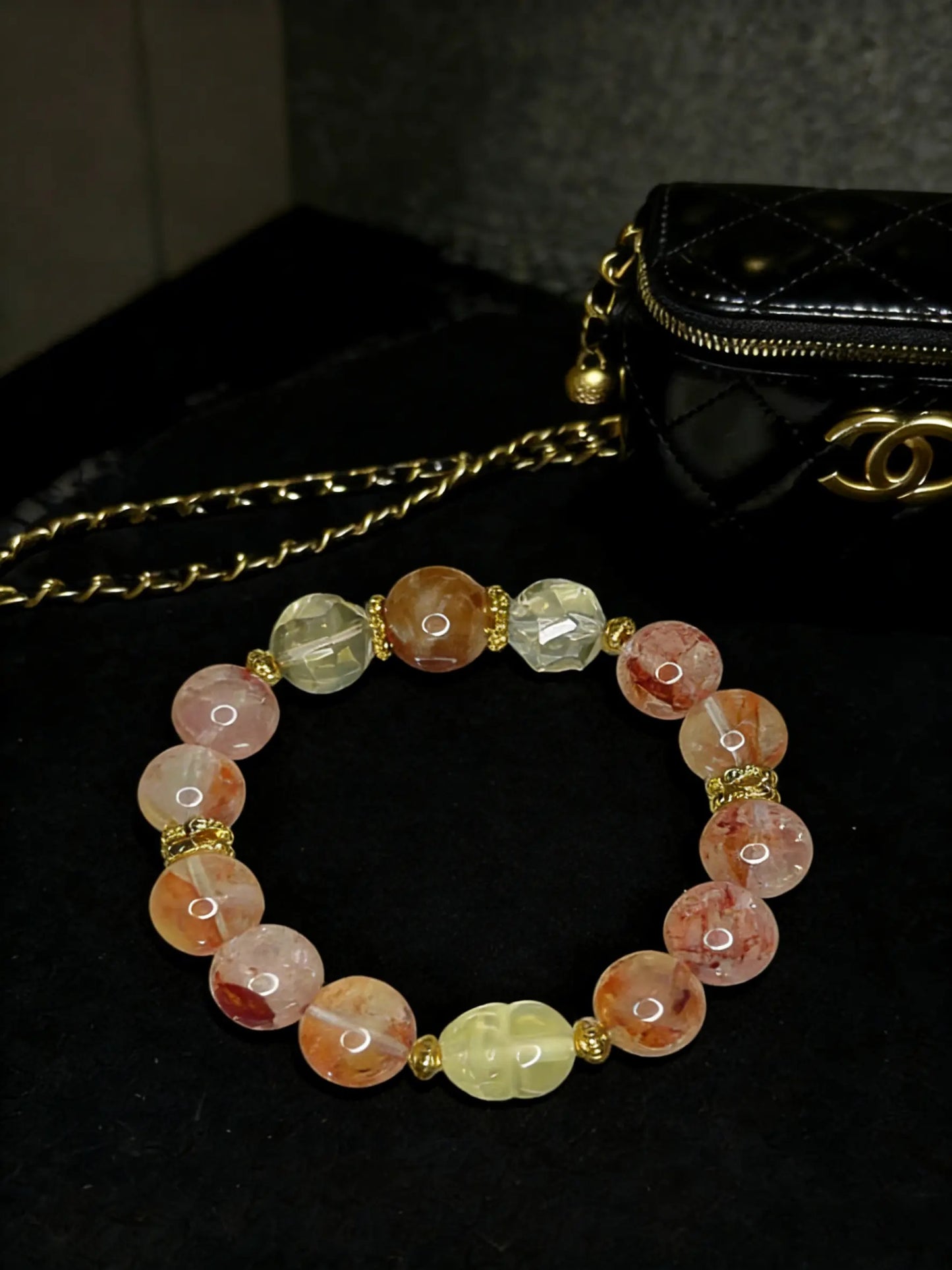 🍀Natural Crystal Bracelet Koi Red Gum Flower & Citrine Pi Xiu for Good Luck