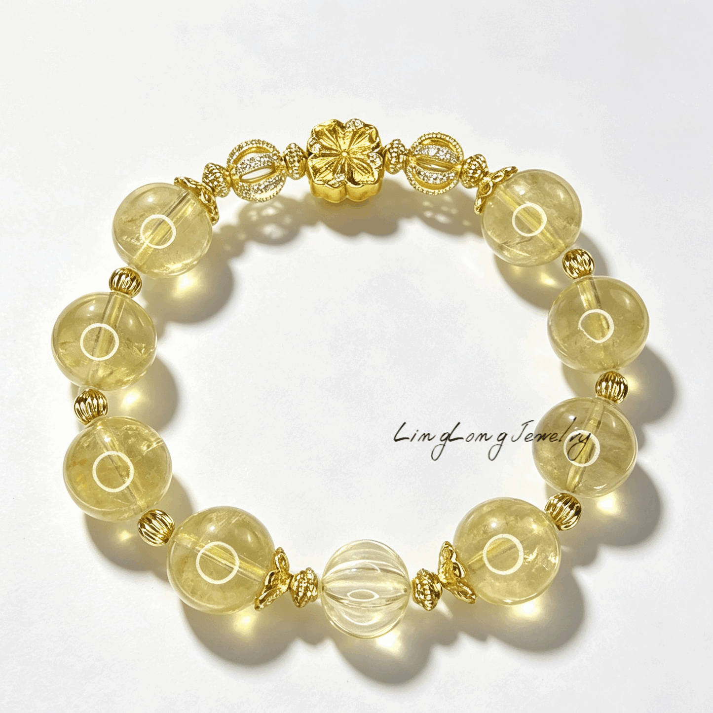 Natural Yellow Azeztulite Crystal Bracelet 12mm+ | Luxury Gold Plated Gemstone Bracelet with CZ Accents | Handmade Elegant Jewelry Gift for Women