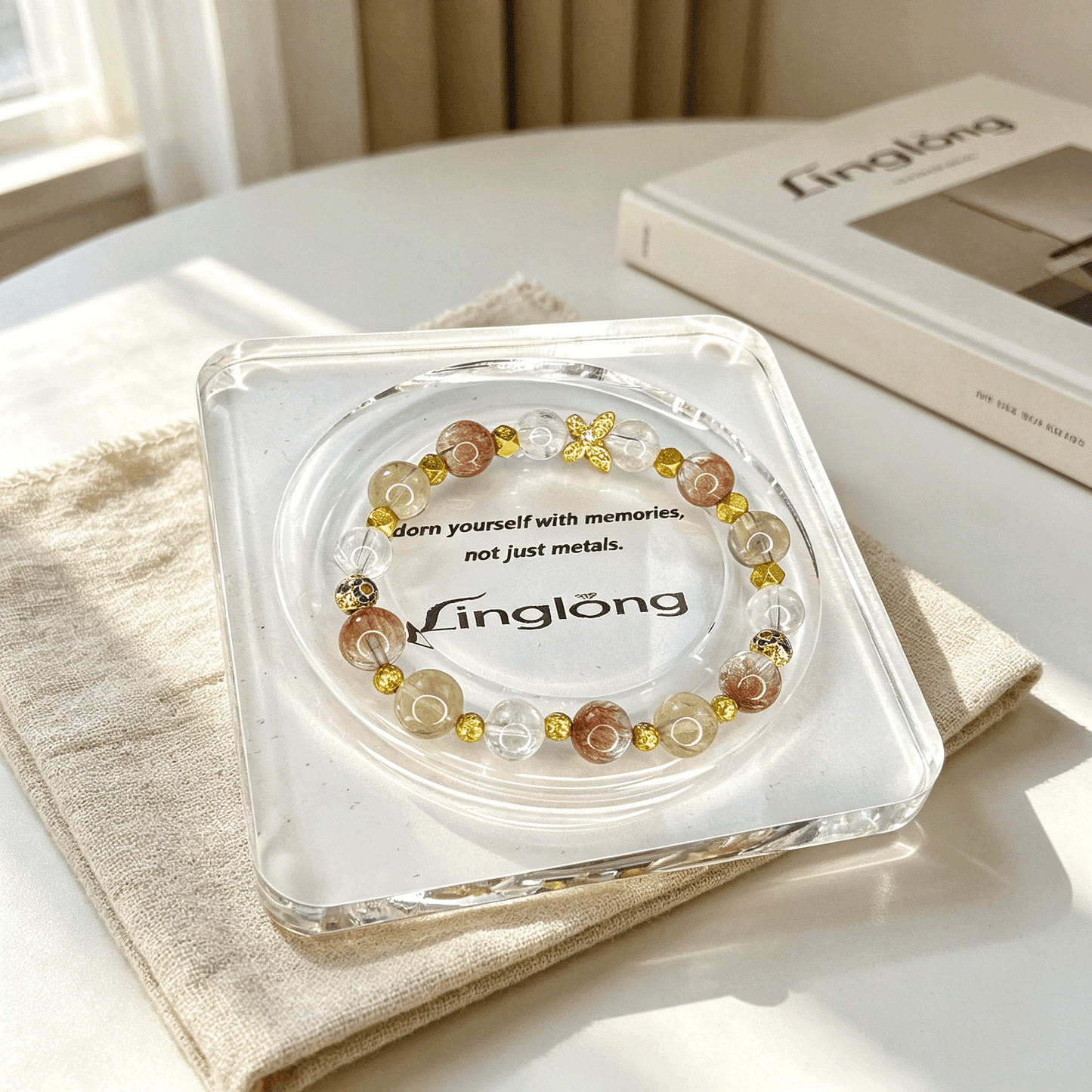 Natural Crystal Bracelet for Women | Citrine Rose Quartz White Phantom Quartz Beaded Bracelet | Oriental Luxury Jewelry Gift
