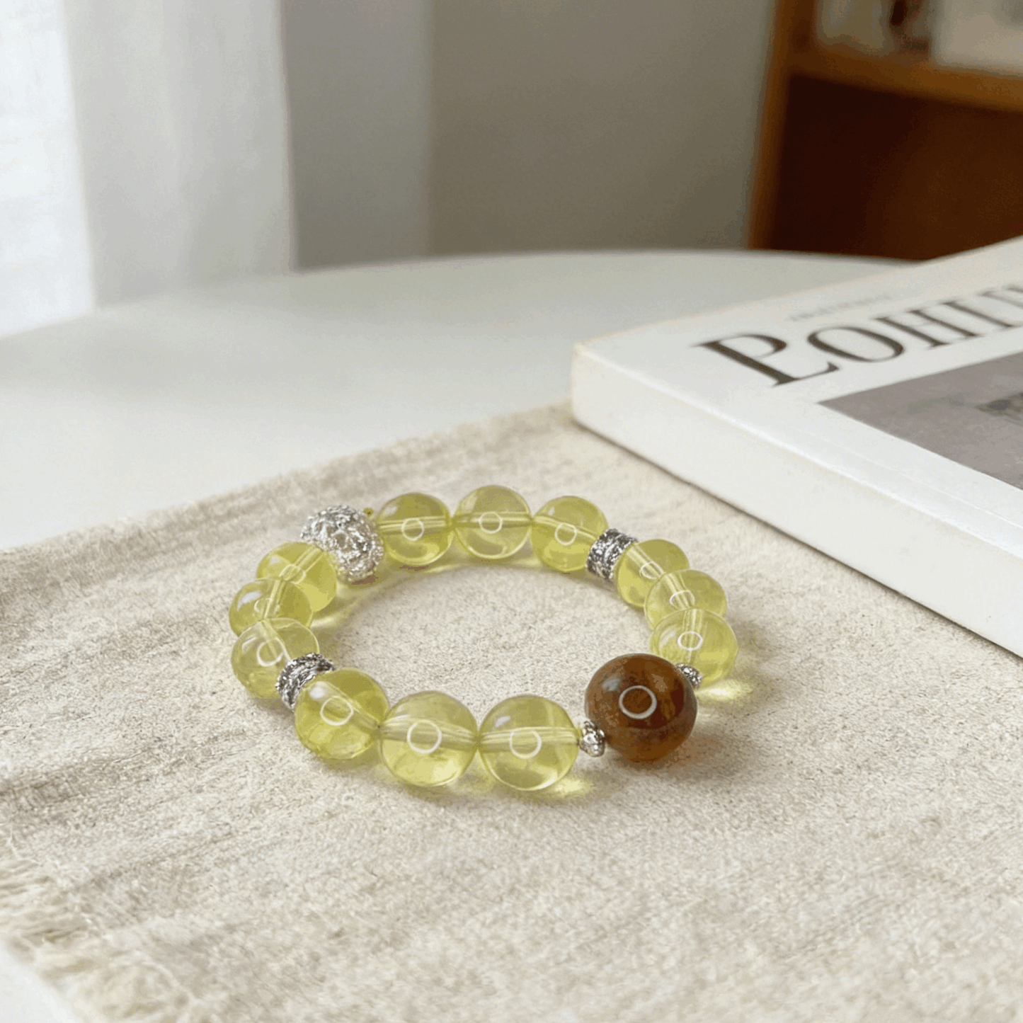 Natural Transparent Yellow Crystal Beaded Bracelet 11mm-13mm Wealth Energy Crystal Jewelry