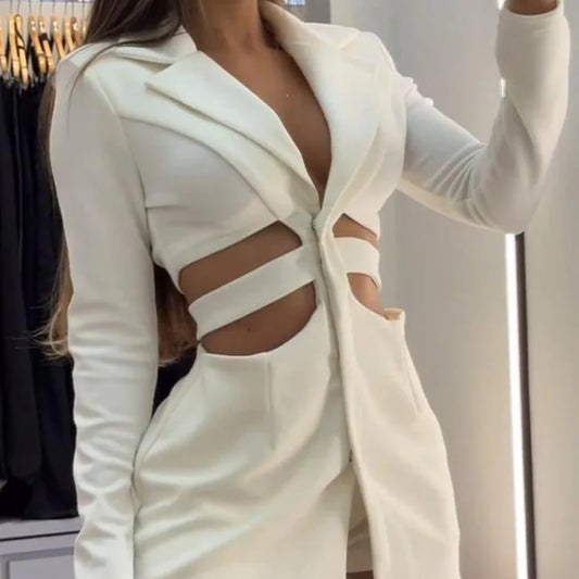 Casual Blazer Dress Sets With Hollow Waist 🛍️