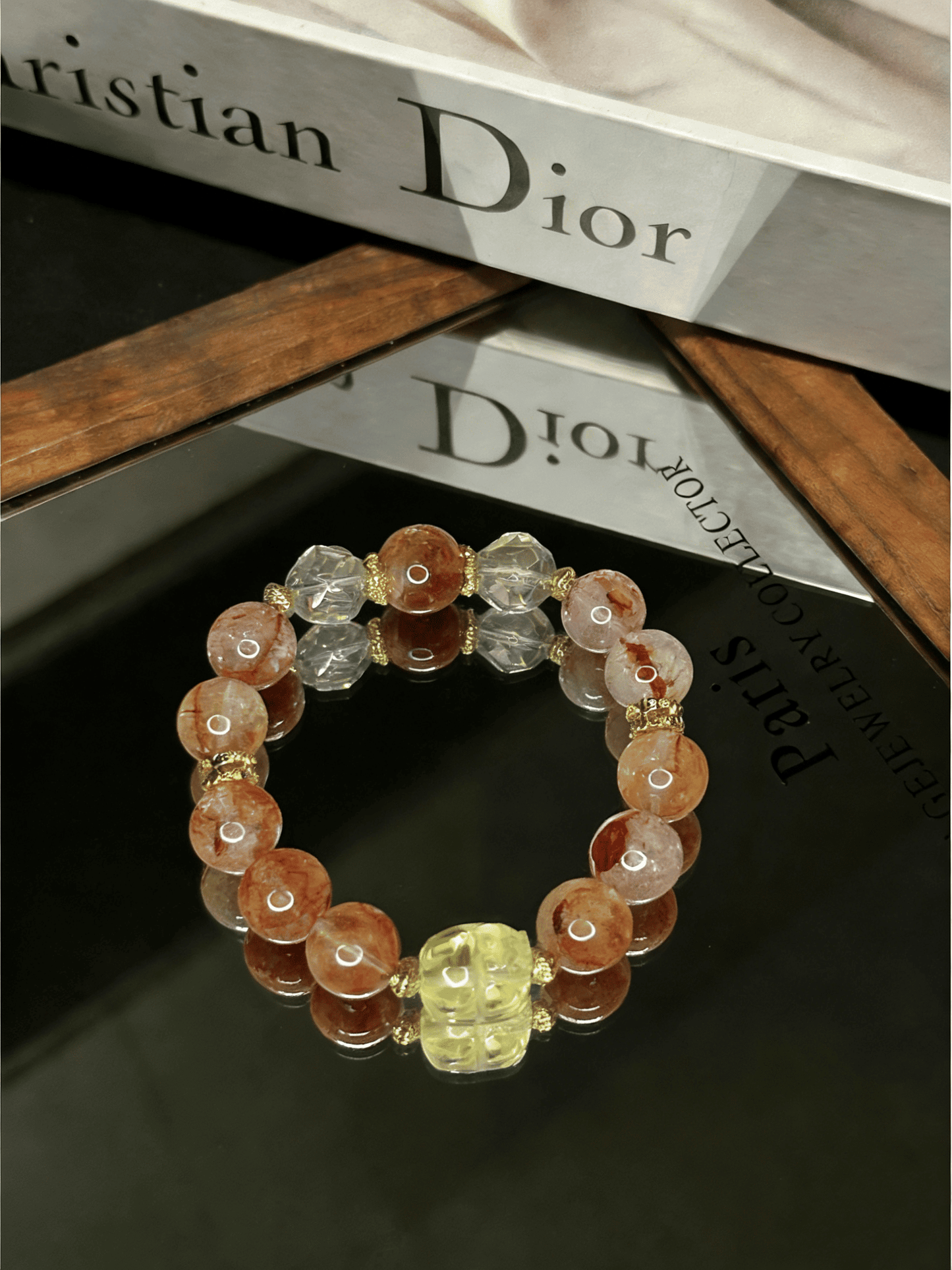 🍀Natural Crystal Bracelet Koi Red Gum Flower & Citrine Pi Xiu for Good Luck