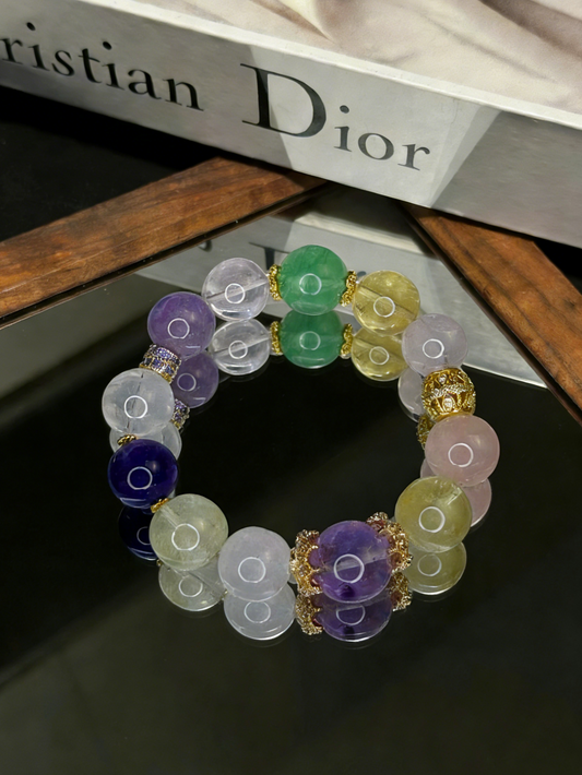 Natural Fluorite Multi Crystal Healing Bracelet 13-15mm Large Beads