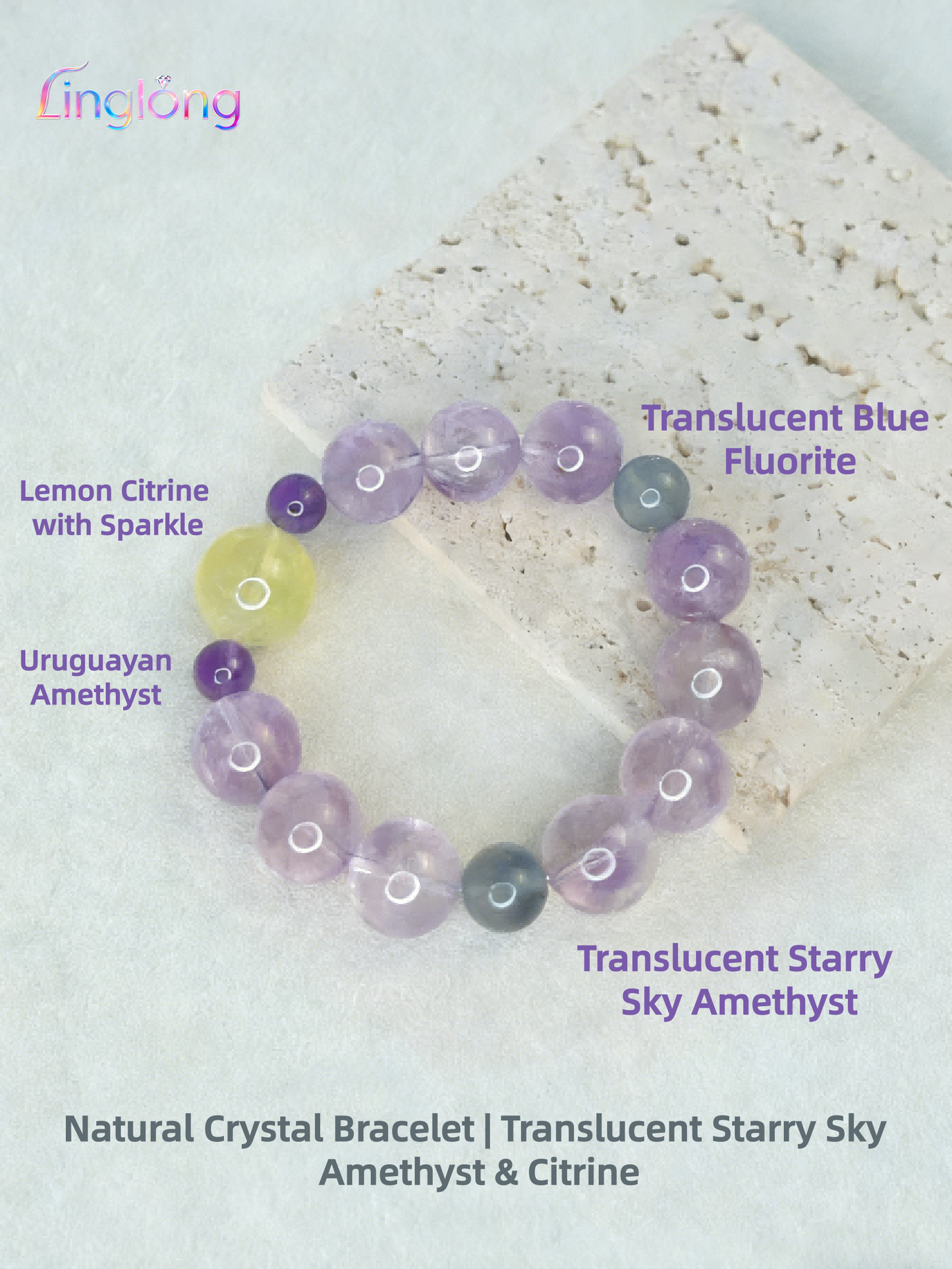Natural Clear Starry Sky Amethyst Bracelet 💜 Multi Crystal Healing Jewelry