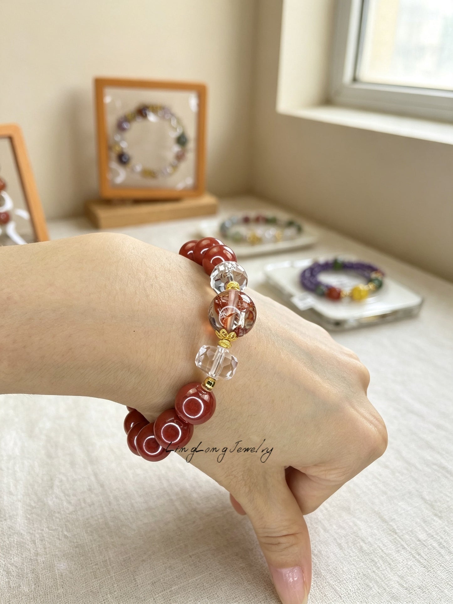 Natural Crystal Multi‑Stone Beaded Bracelet, Handmade Stackable Healing Crystal Bracelet for Women, Ideal Gift for Her Daily Wear