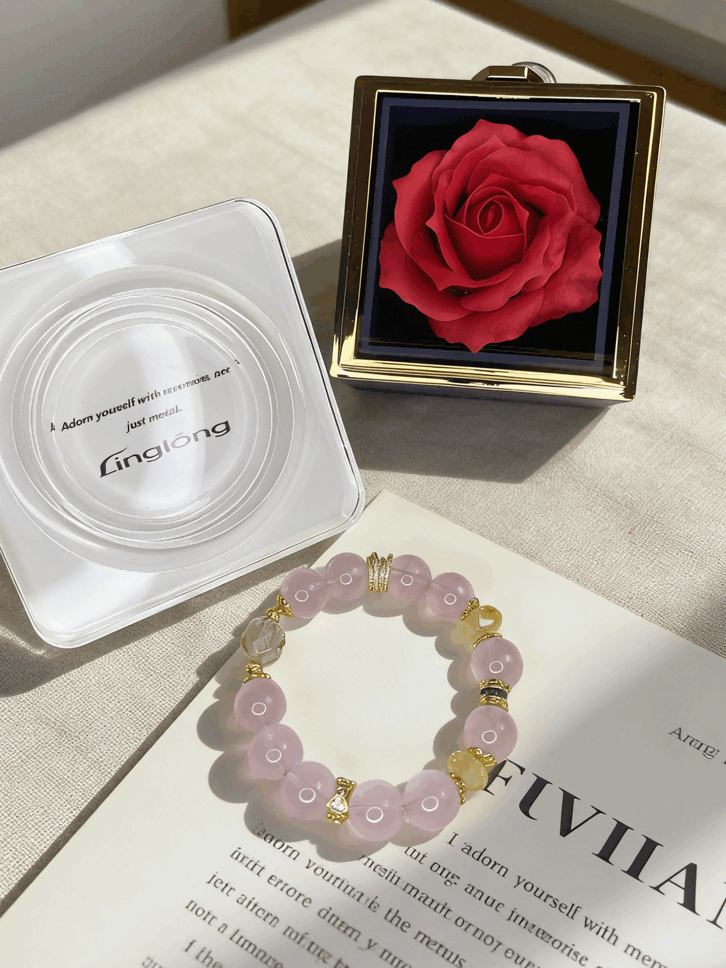 Natural Ice Transparent Star Rose Quartz Bracelet 10+mm | Citrine Healing Crystal Jewelry