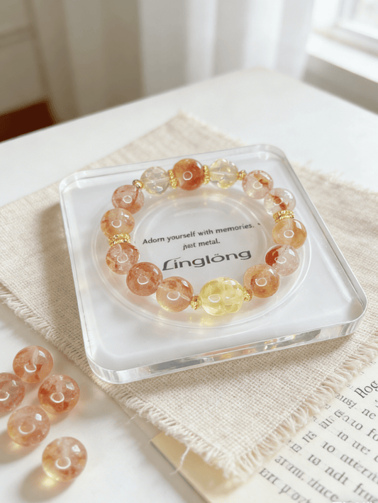 🍀Natural Crystal Bracelet Koi Red Gum Flower & Citrine Pi Xiu for Good Luck