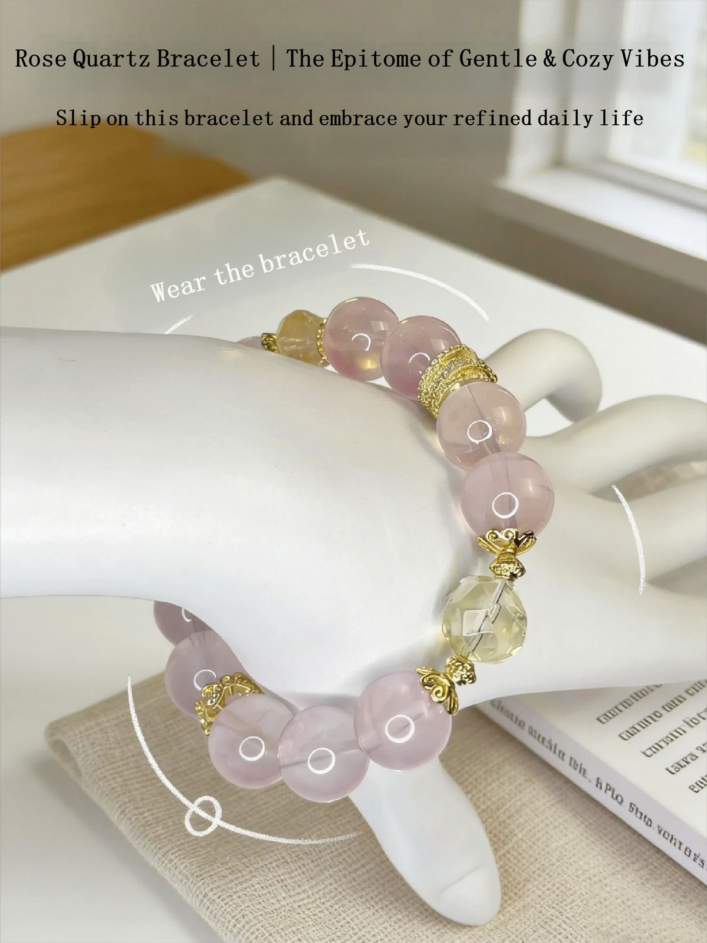Natural Ice Transparent Star Rose Quartz Bracelet 10+mm | Citrine Healing Crystal Jewelry