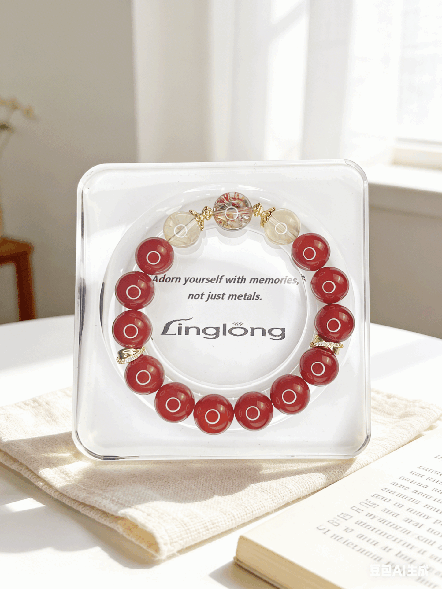 High-Quality 12-13mm Red Agate Crystal Bracelet | 18K Gold Plated Silver Lucky Bracelet with Yellow Phantom & Koi Red Resin Flower