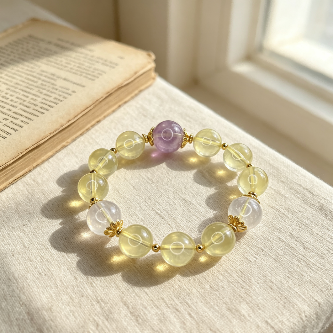 Luxury Natural Citrine Bracelet with Lavender Amethyst & Crystal Beads | Eastern Inspired Gemstone Jewelry