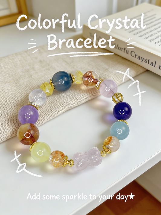 Natural Energy Multi-Gem Crystal Bracelet | 11-14mm 18K Gold Plated CZ