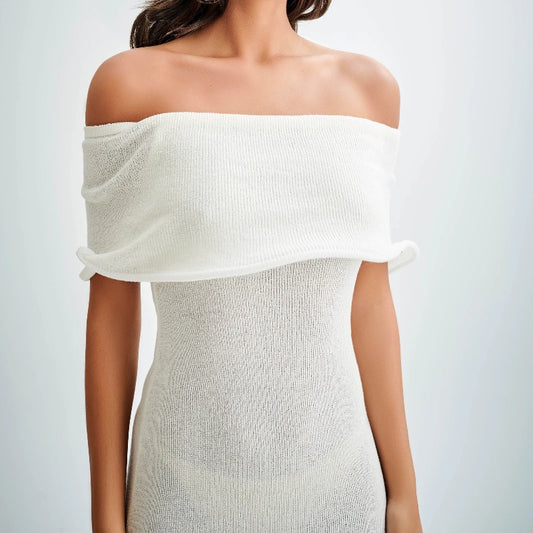 Off Shoulder Knit Midi Dress