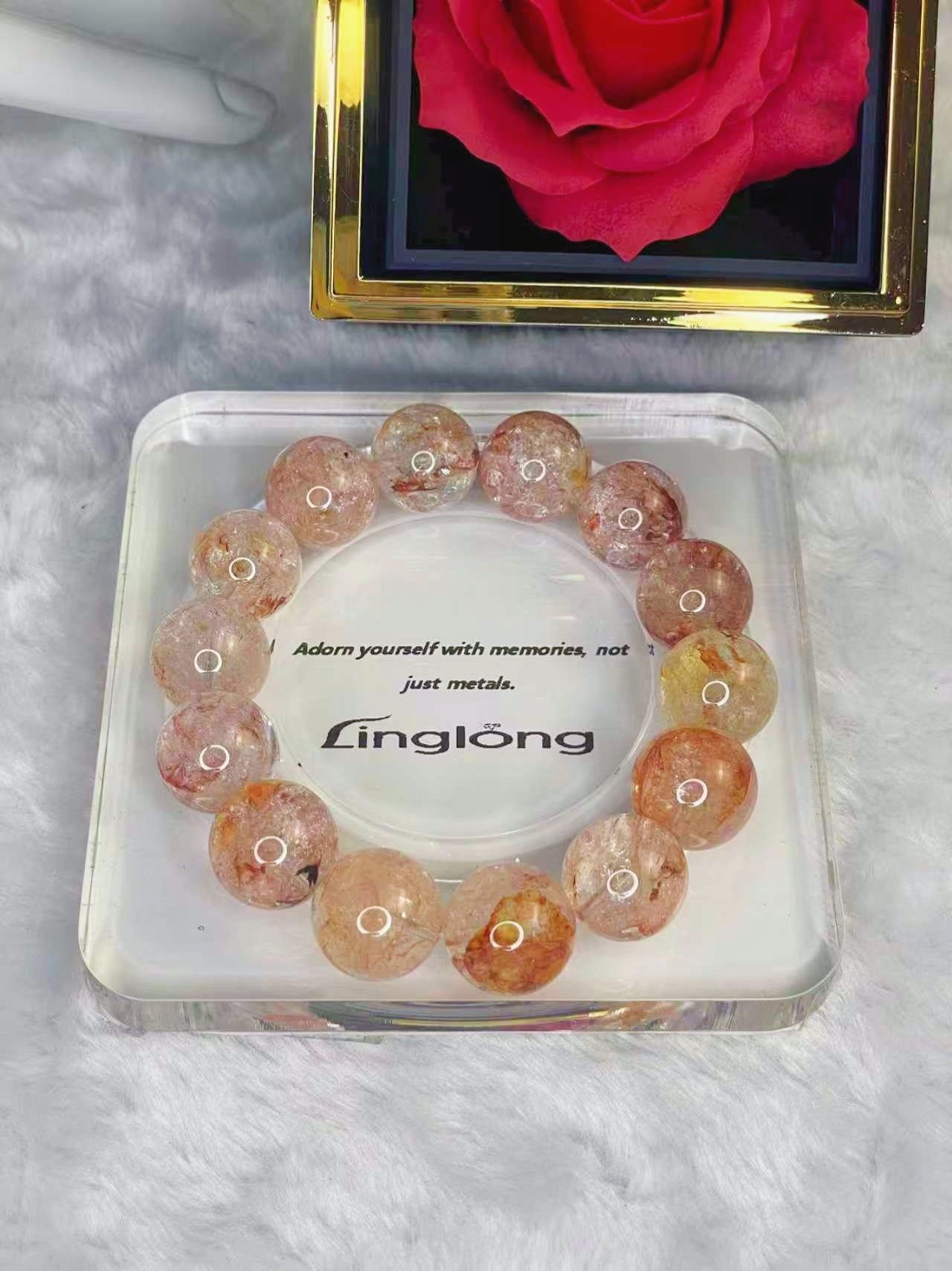 Natural Fireworks Koi Red Hematoid Bracelet - 16mm+ Transparent Lucky Gem