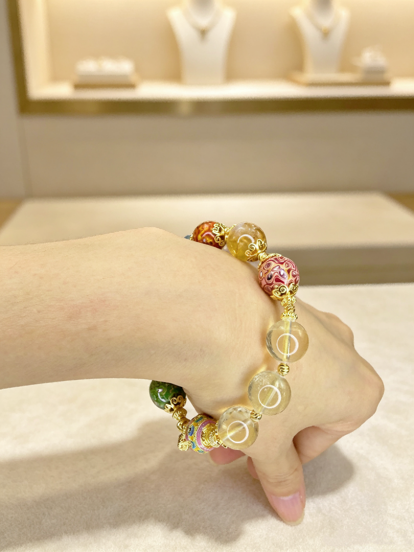 Heritage Lacquer Bracelet with Natural Citrine Crystals | Gold Plated Oriental Lucky Charm Jewelry | Handmade Luxury Gemstone Bracelet
