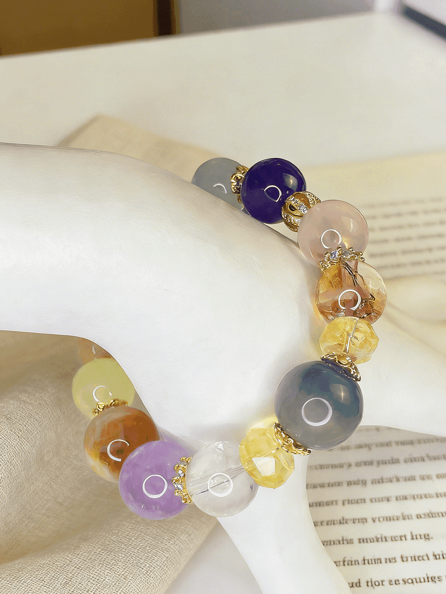 Natural Energy Multi-Gem Crystal Bracelet | 11-14mm 18K Gold Plated CZ