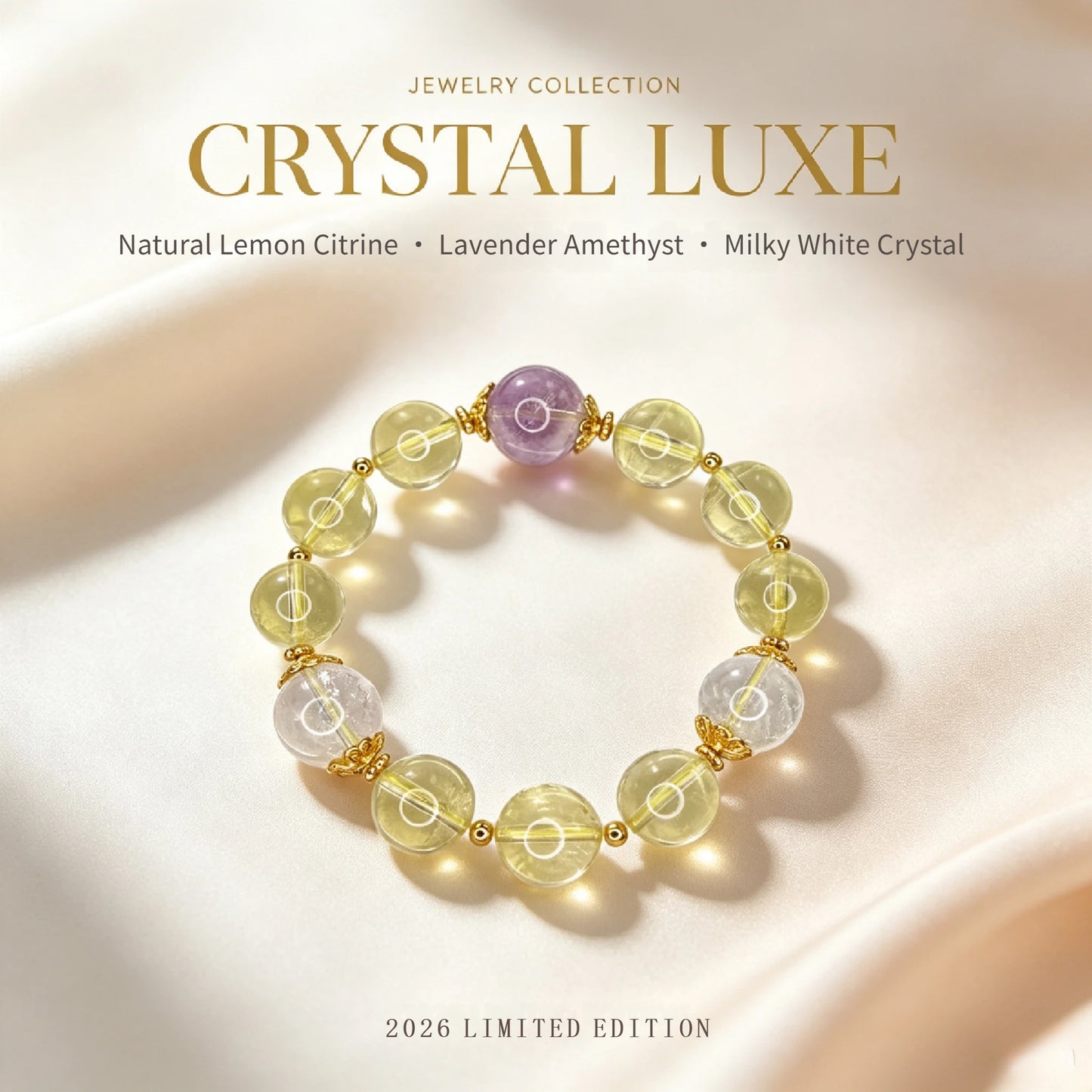 Luxury Natural Citrine Bracelet with Lavender Amethyst & Crystal Beads | Eastern Inspired Gemstone Jewelry