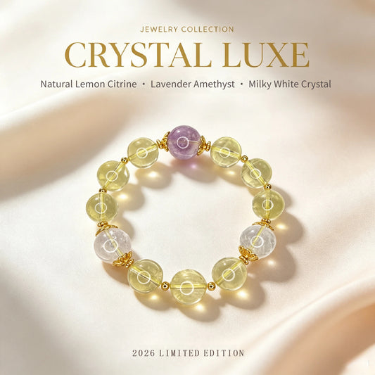 Luxury Natural Citrine Bracelet with Lavender Amethyst & Crystal Beads | Eastern Inspired Gemstone Jewelry