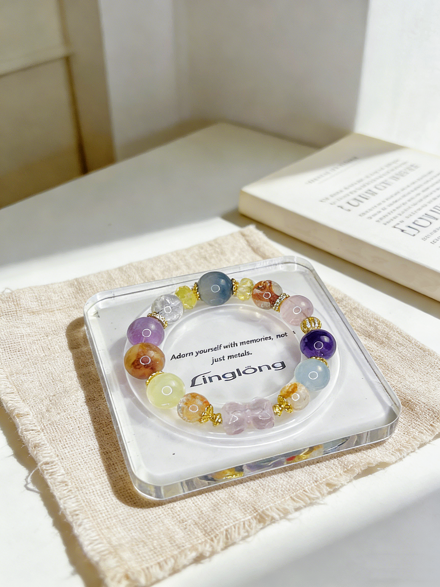 Natural Energy Multi-Gem Crystal Bracelet | 11-14mm 18K Gold Plated CZ
