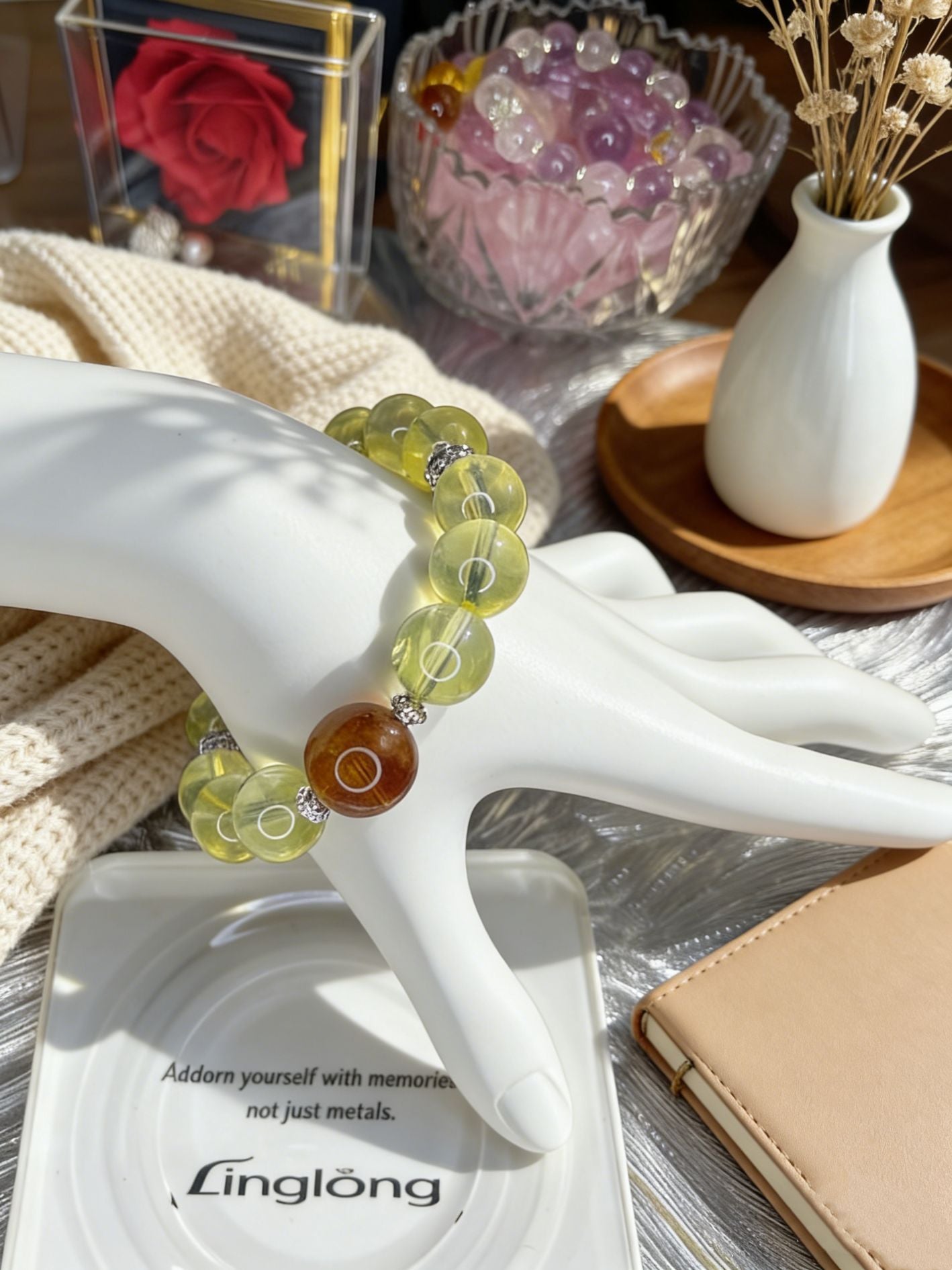 Natural Transparent Yellow Crystal Beaded Bracelet 11mm-13mm Wealth Energy Crystal Jewelry