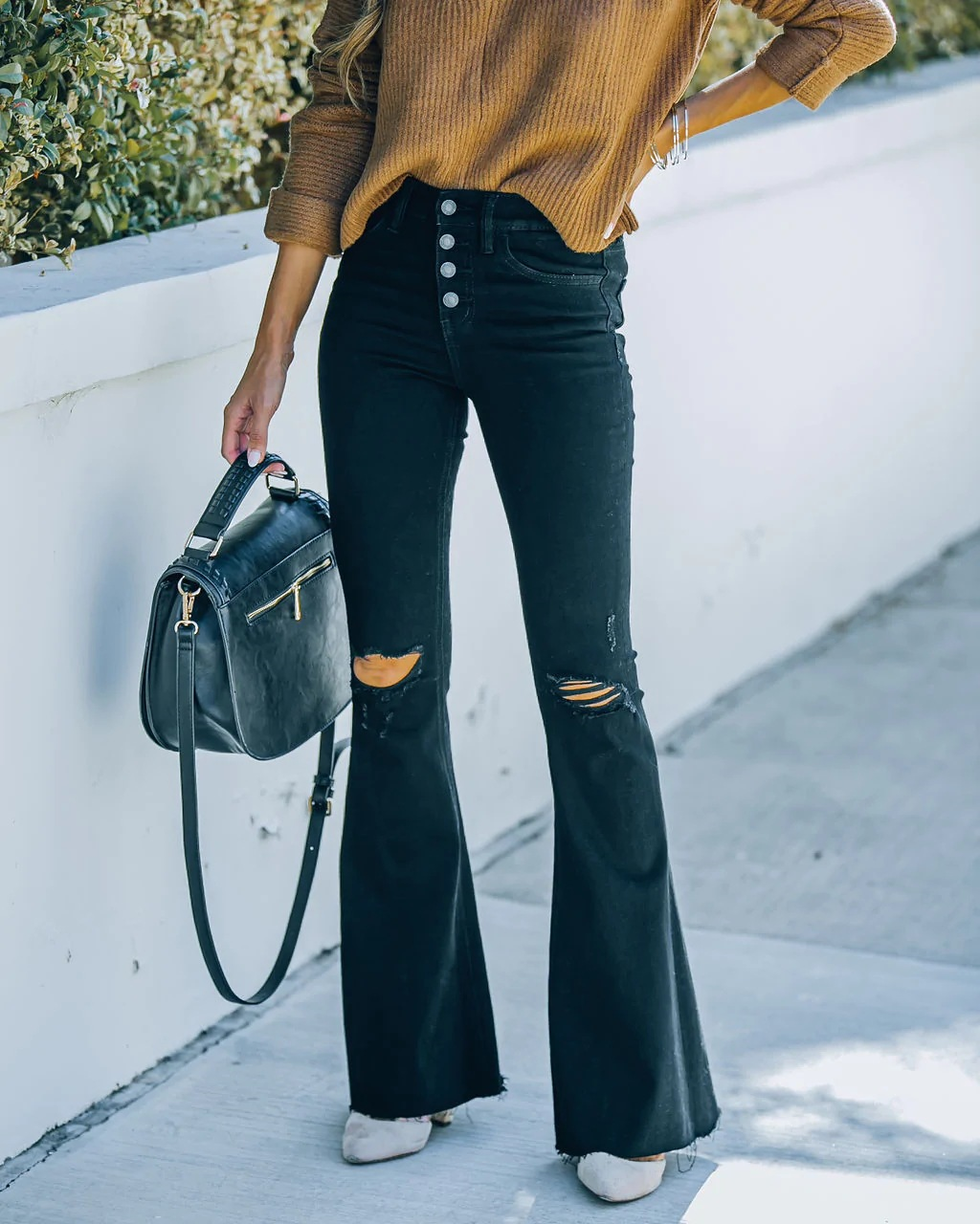 High Rise Distressed Frayed Hem Super Flare Jeans